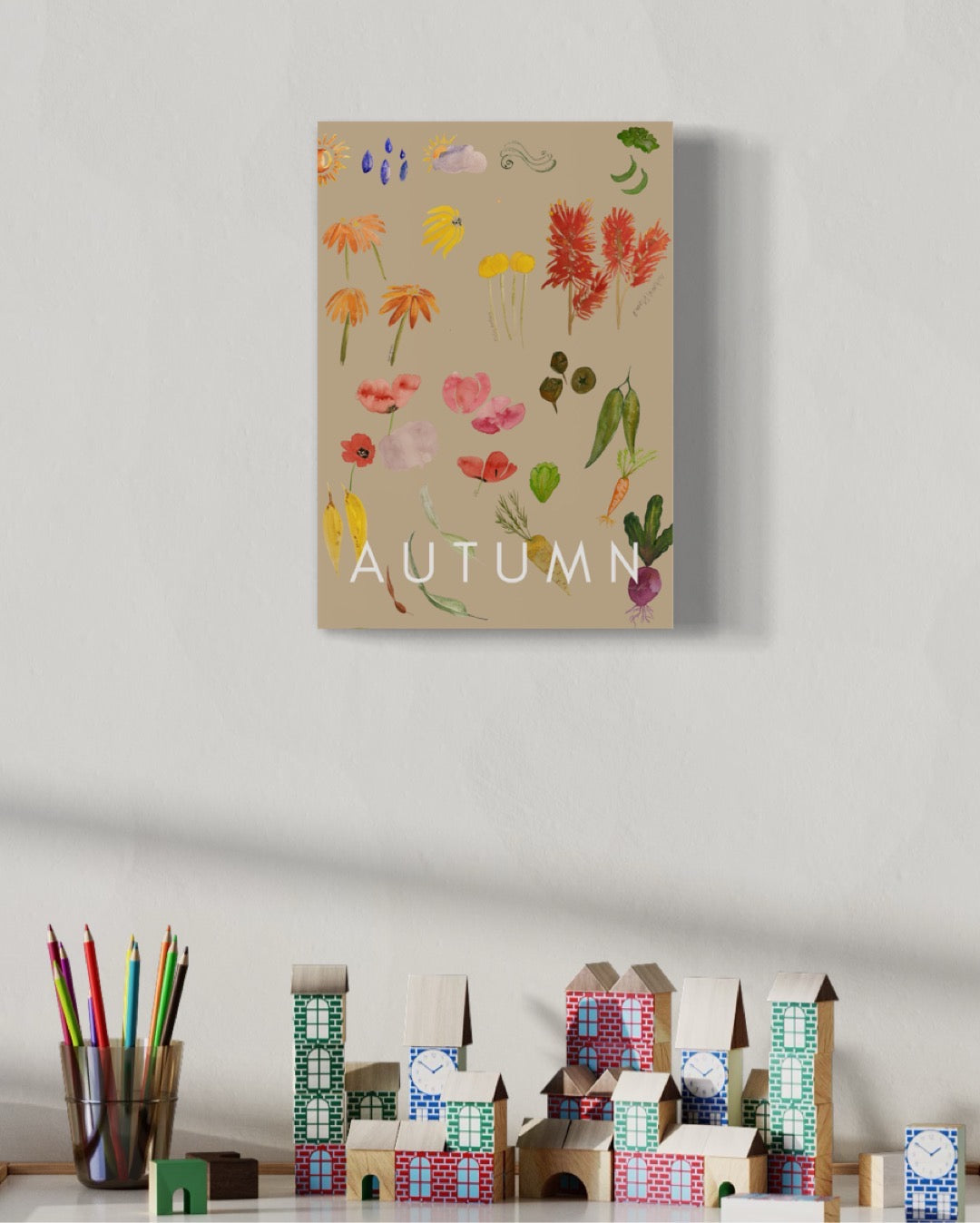 Autumn Poster - watercolour autumn florals and vegetables