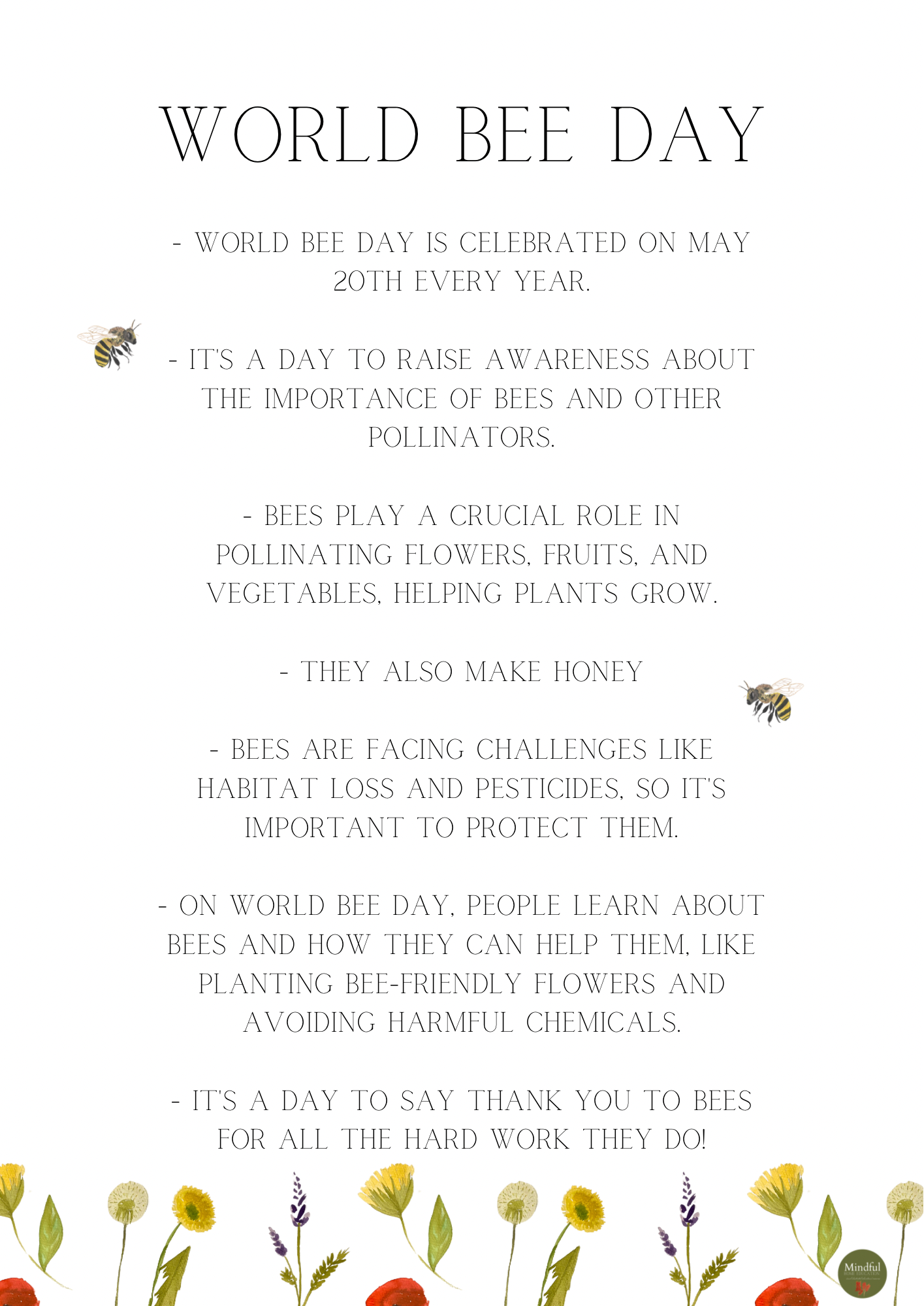 A FREE PRINTABLE - WORLD BEE DAY 2024