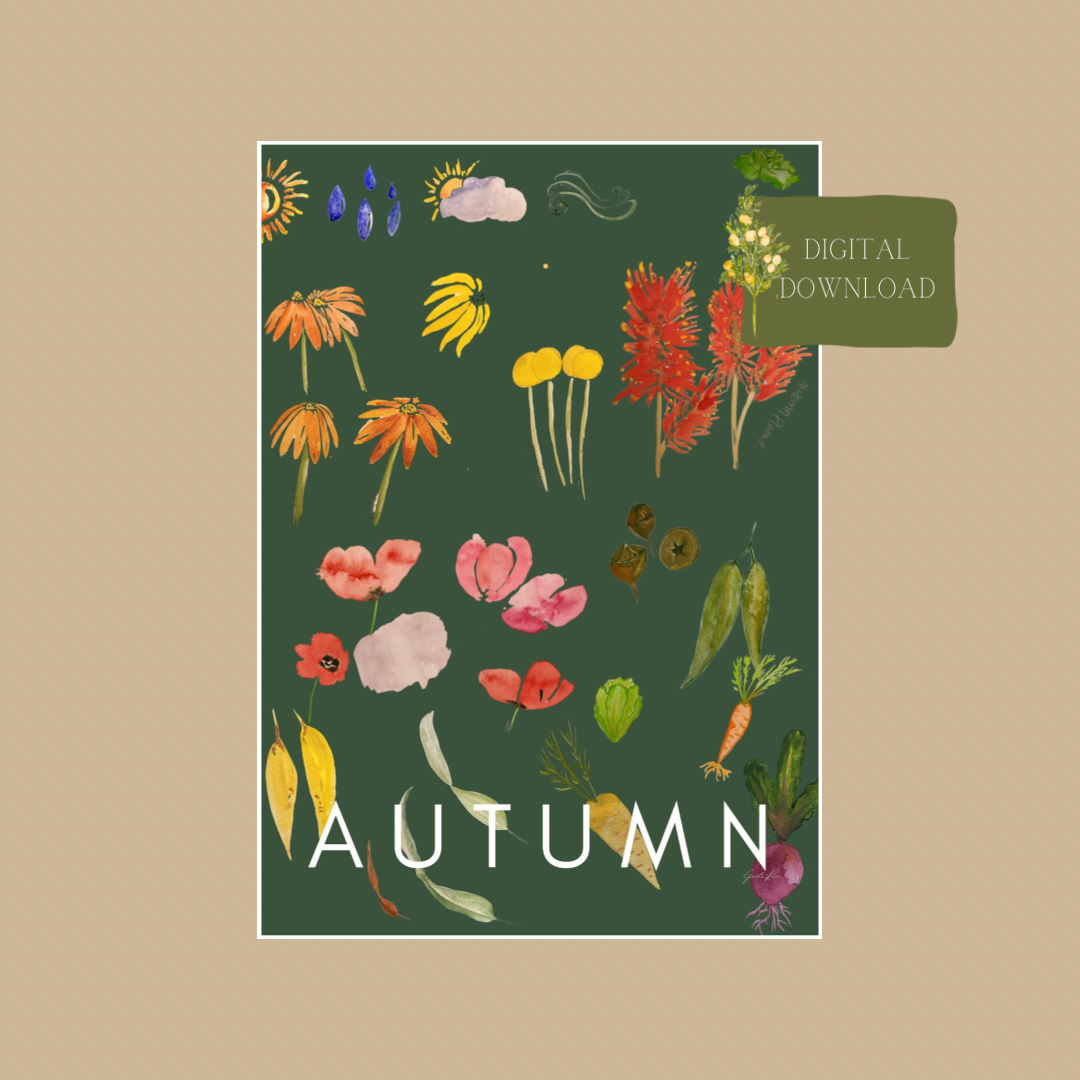 Autumn Poster - watercolour autumn florals and vegetables